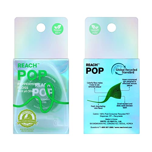 REACH POP Dental Floss - Shred Resistant, Vegan, Mint Flavor, 3 Pack