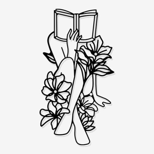 Elegant Black Woman Reading Flowers Metal Wall Art Decor