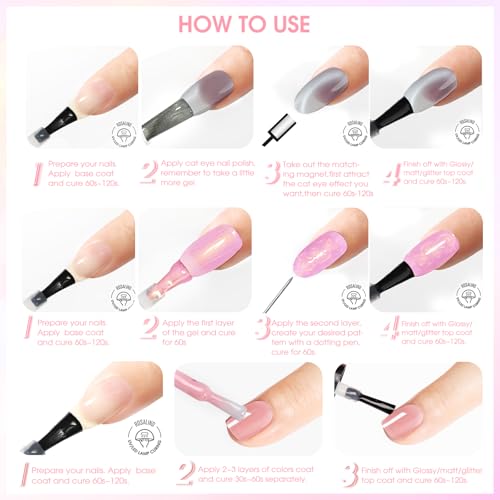ROSALIND 30pcs Jelly Cat Eye Gel Nail Polish Set - White Moonlight