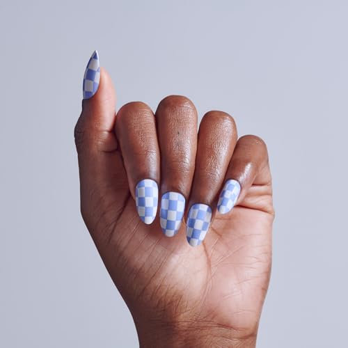 KISS Core Press On Nails - Blue Almond Shape, Medium Size, 32 Nails & Glue