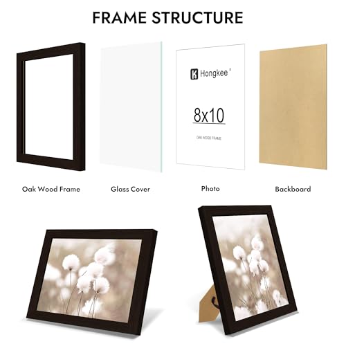 8x10 Oak Wood Picture Frame with Glass - Black Wall/Tabletop Display