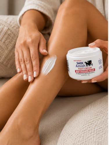 Smith Amish Foot Cream - Deep Moisturizing Relief for Tired Feet & Legs, 4.5 oz with Tea Tree & Peppermint