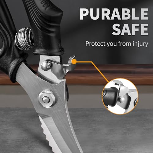 Heavy Duty Kitchen Shears - Stainless Steel Poultry Scissors with Non-Slip Handle & Safety Lock