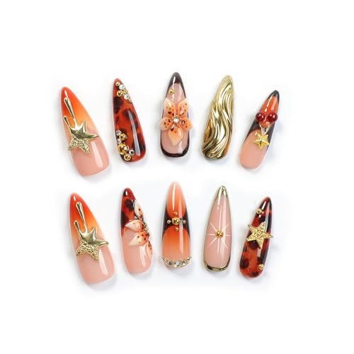 OCOUYVD Press on Nails M - Luxury 3D Flower & Star Designs
