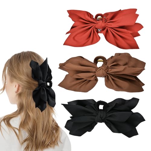 Hadutrek Bow Claw Clips - 3PC Set (Wine Red, Black, Coffee) for Thick Hair
