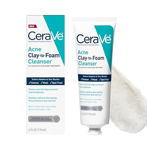 CeraVe Clay to Foam Acne Face Wash, 4 Oz - Salicylic Acid Treatment