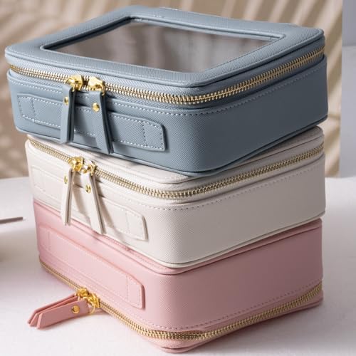 SANHECUN Waterproof Travel Toiletry Bag with Clear Window, White