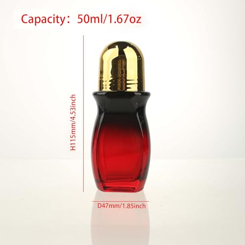 COSIDEA 5-Pack 50ml Dark Gradient Red Glass Roller Bottle for Body & Essential Oils with Cap & Label