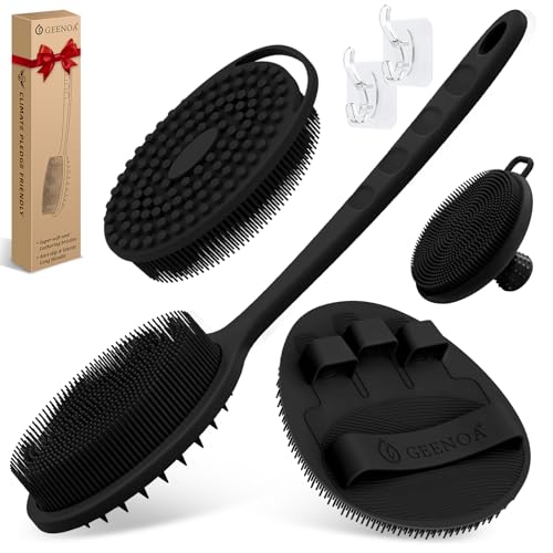 Silicone Back & Body Scrubber Set 4PCS - Gentle Exfoliating Black