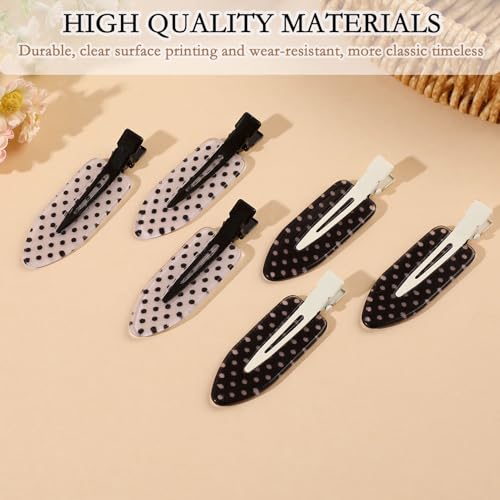 BAISEN Polkadots Creaseless Hair Clips Set - No Damage Flat Clamps for Styling & Face Care, 6 Pack - Black & White