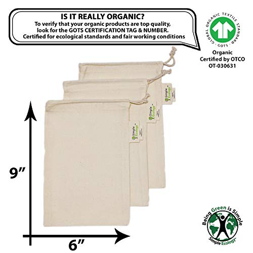 Organic Cotton Muslin Reusable Produce Bags - 3 Pack, XSmall