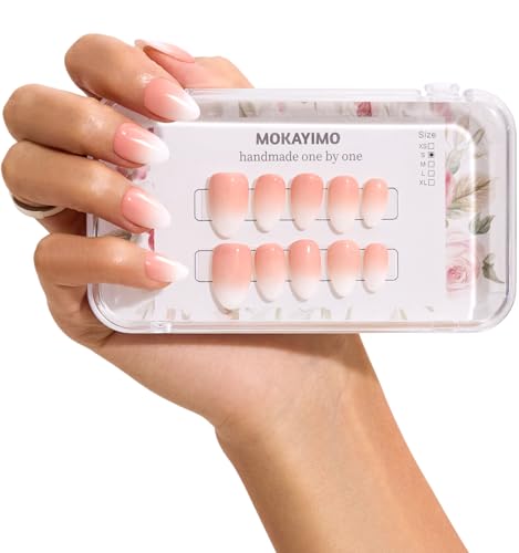 MOKAYIMO Almond Press On Nails, Handmade Acrylic Ombre Gel Kit - Size S