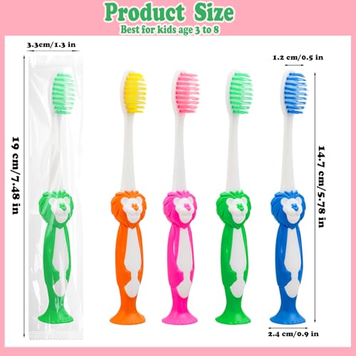 Disposable Toddler Toothbrushes 40 Pack - Cute Animal Lion Design, 4 Bright Colors, Portable & Soft Bristles