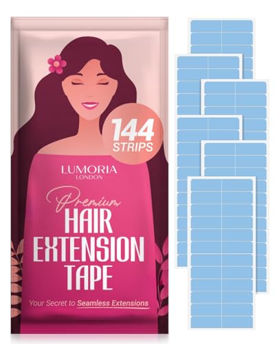 Lumoria Hair Extension Tape - Pre-Cut Invisible Adhesive Strips for Tape-In Extensions, 144 Tabs