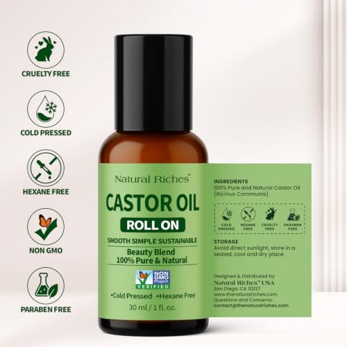 Cold Pressed Castor Oil Roll-On 1 fl oz - Hexane Free Glass Bottle