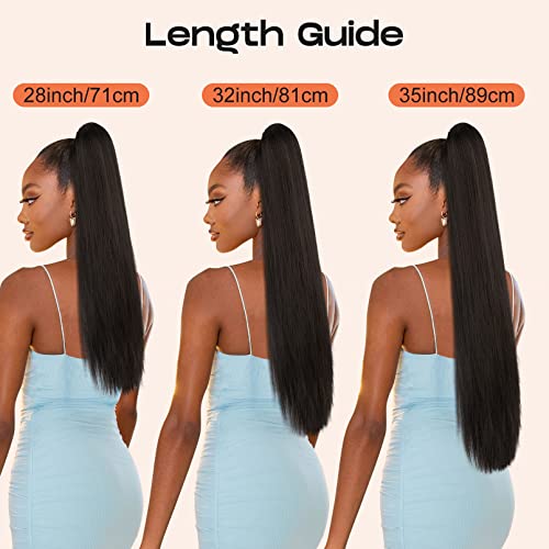 SEIKEA 28" Ponytail Extensions Drawstring Long Straight Fake Pony