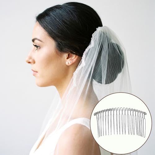 3-Piece Silver Veil Comb Set with 20 Extra-Long Teeth