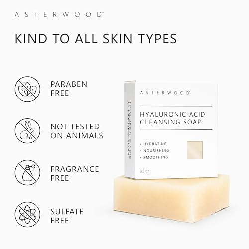 Asterwood Hyaluronic Acid Face Soap Bar - 3.5 Oz (Pack of 2) - Hydrating Cleanser for All Skin Types