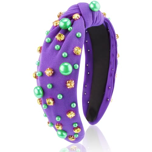AHONEY Mardi Gras Purple Pearl Rhinestone Headband for Women Girls Stylish Hair Accessory