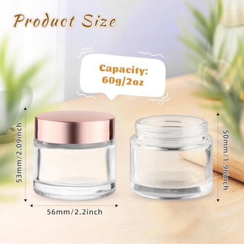 Cositina 12-Piece 60g Glass Cosmetic Jars with Rose Gold Lids - Refillable