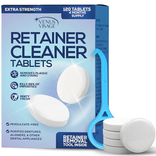 Venus Visage 120 Denture & Retainer Cleaning Tablets - 4 Month Supply for Invisalign, Night Guards & Ultrasonic Cleaners