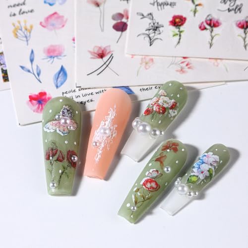 3D Floral Water Transfer Nail Stickers - Spring Summer Designs