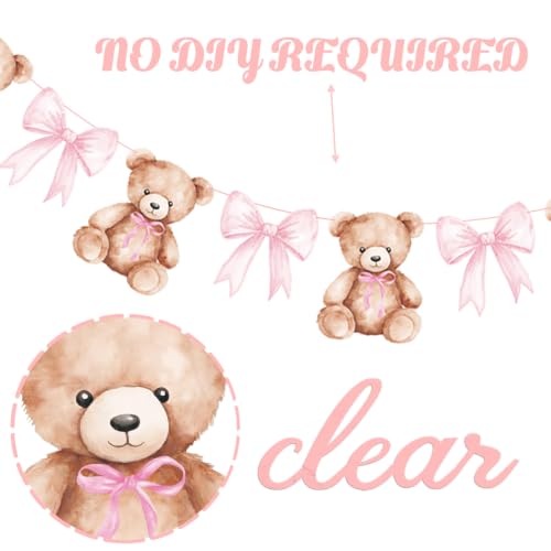 We Can Bearly Wait Teddy Bear Banner Set with Pink Bow - 2PCS Baby Shower Decorations