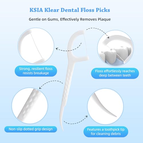 KSIA Klear Mint Dental Floss Picks 50 Count | Individually Wrapped, Portable Oral Care