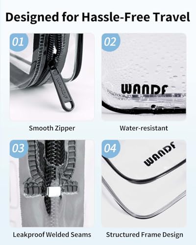 WANDF TSA Approved Clear Toiletry Bag - 2 Pack, Quart Size