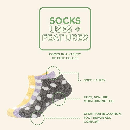 BambooMN Women's Aloe Infused Fuzzy Nylon Spa Socks Assorted A 9-12 - 3 Pairs