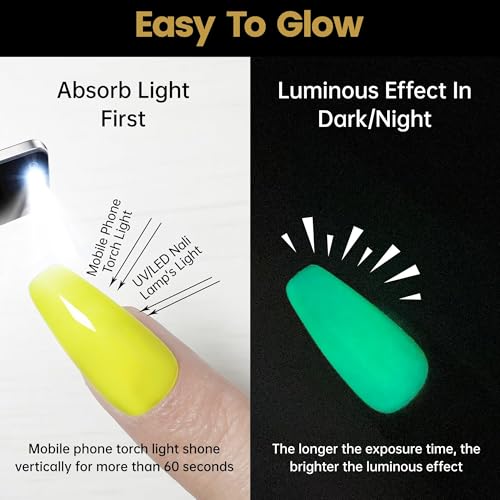 YTD Likomey Glow in the Dark Gel Nail Polish Set - 8 Colors with Base & Top Coat