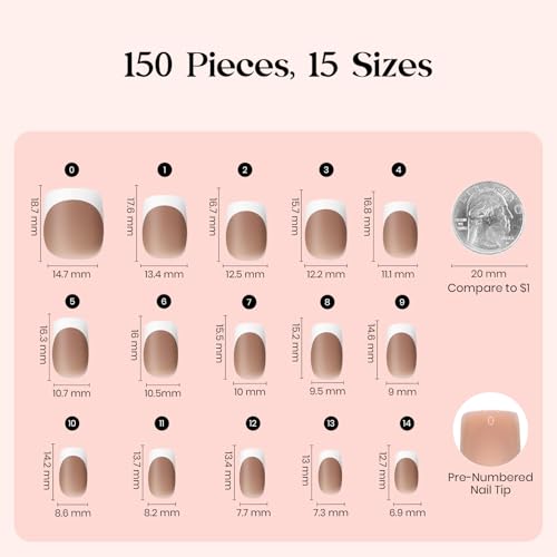 Beetles Brown French Tip Press On Nails - Short Square 150 Pcs - S-01