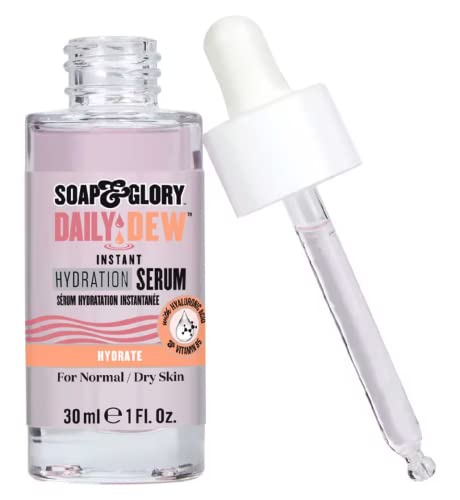 Soap & Glory Daily Dew Hydrating Face Serum with Hyaluronic Acid & Rosewater - Vegan Moisturizer for Dry Skin, 30ml