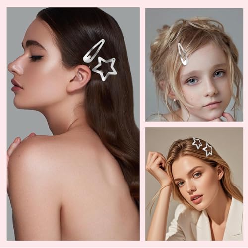 20 Pcs Star & Teardrop Hair Clips Set - Stylish Metal Barrettes