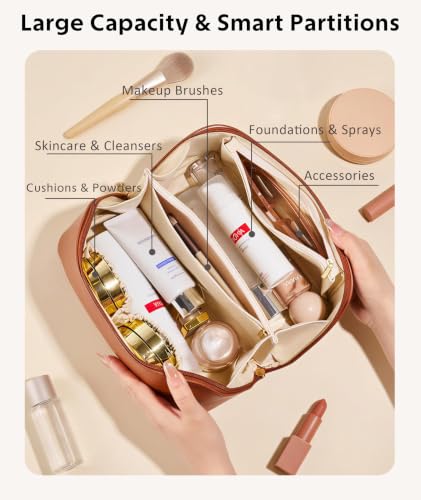 ALEXTINA Travel Makeup Bag, Large Waterproof Vegan Leather Cosmetic Organizer