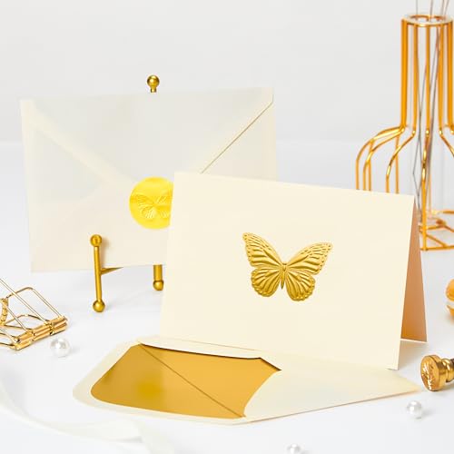 Crisky 25 Pack Blank Greeting Cards with Envelopes & Stickers - 4x6 Gold Foil Butterfly Design