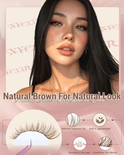 NYCAAR Brown Wispy Lash Clusters Kit with Clear Seal & Glue - Honey Kiss Variation, 8-16mm Natural DIY Eyelash Extension
