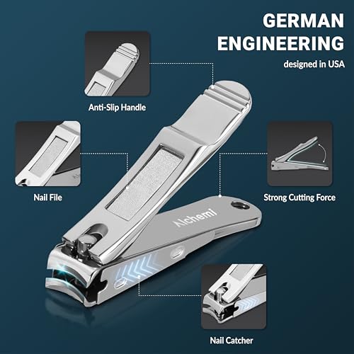Alchemi Curved Blade Nail Clipper Set - Surgical Steel Fingernail & Toenail Clippers with Nail Catcher in Gift Box
