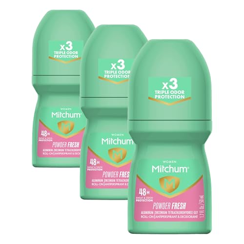 Mitchum Women Antiperspirant Roll-On Deodorant, Powder Fresh, 3-Pack