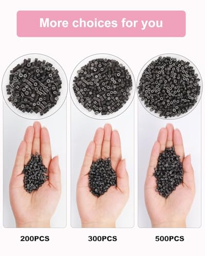Utodoo 800pcs 4mm Silicone Lined Micro Ring Beads for Hair Extensions - Black