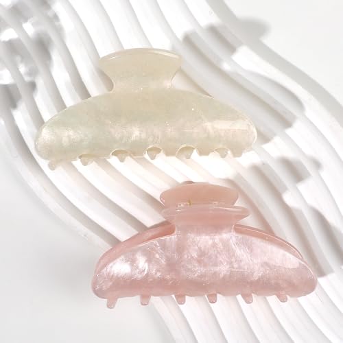 Ivyu Cloud White Pink 3.5 Inch Glitter Hair Claw Clips for Women - Strong Hold & Non-Slip, Cute Hair Accessories for Thick or Thin Hair