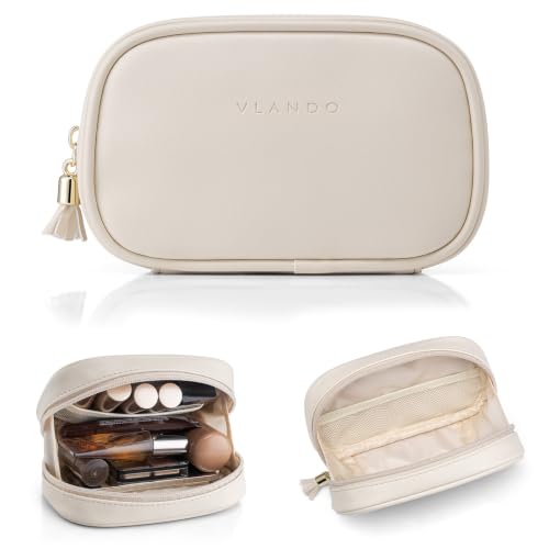 VLANDO Small Leather Makeup Bag - Portable Cosmetic Organizer for Travel
