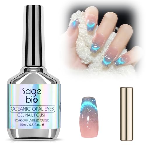 SAGEBIO Cat Eye Gel Nail Polish - 15ml Holographic Magnetic Gel & Magnet
