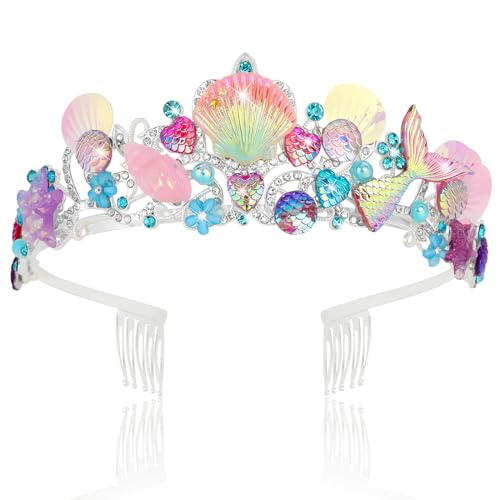 Pink Mermaid Crown Tiara for Women - Mermaid Princess Costume Accessory