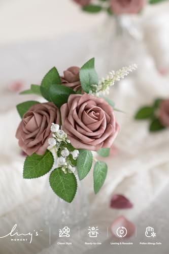 Ling's Moment Artificial Rose Leaves - 35pcs Realistic Greenery Filler