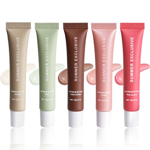 5 Pack Summer Tinted Lip Balm Set with Shea & Olive Oil - Hydrating, Non-Sticky, Softens Dry Lips by HULYHDP
