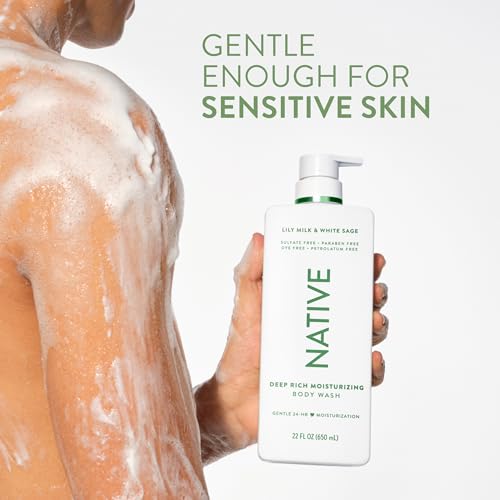 Native Moisturizing Body Wash with Shea Butter - 24-Hour Hydration for Sensitive Skin - Lily Milk & White Sage Scent