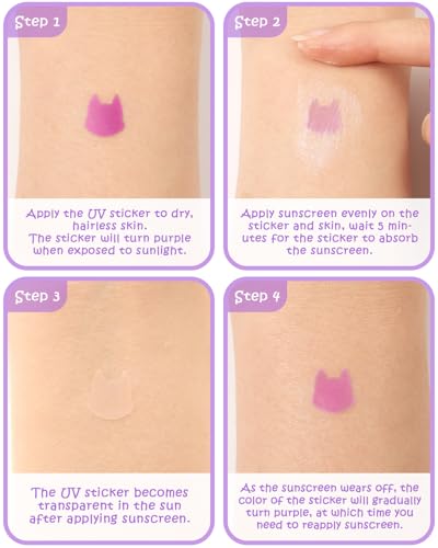 Cat-Shaped UV Detection Stickers for Sunscreen - 80 Count
