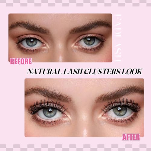 FADLASH C3-0.07D Lash Extension Kit Fluffy Wispy Clusters for Beginners, Reusable Eyelash Extensions with Bond & Seal