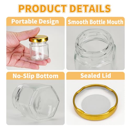10 Pack Mini Clear Glass Honey Jars with Airtight Lids - 1.5 oz